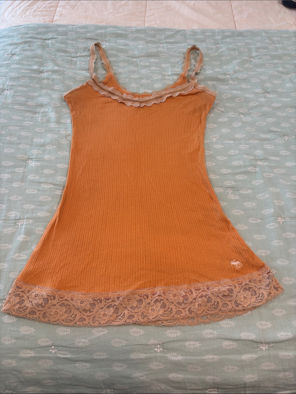 Y2K Abercrombie & Fitch Rust Orange Lace-Trim Slip Chemise Medium